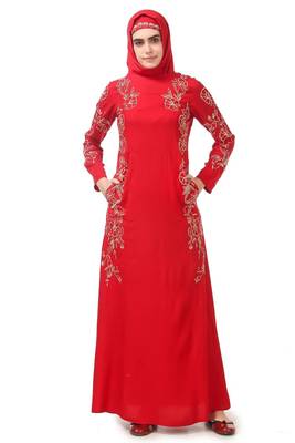Embellished princess seam rayon abaya 1