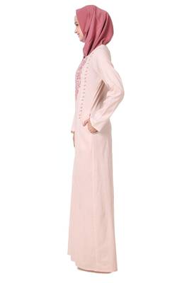 Embellished side buttoned cotton abaya 4