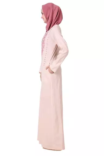 Embellished side buttoned cotton abaya