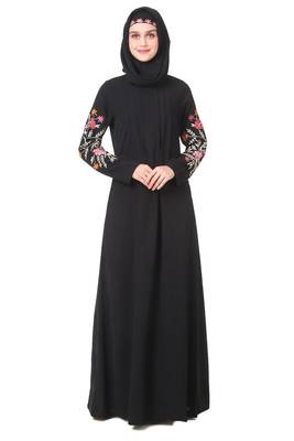 Embellished sleeve pleated front abaya 1