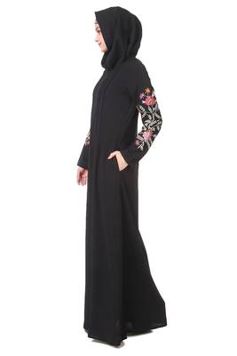 Embellished sleeve pleated front abaya 4