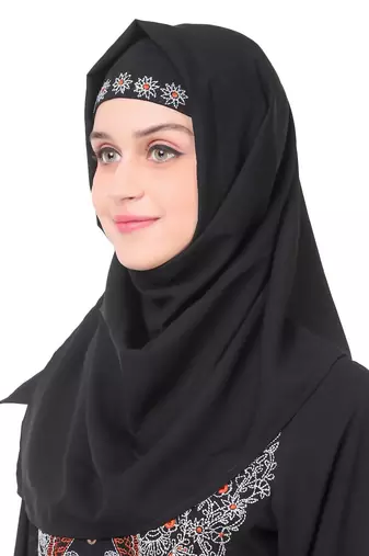 Faux buttoned front paisley embroidered abaya