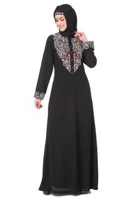Faux buttoned front paisley embroidered abaya 1
