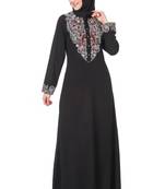 Faux buttoned front paisley embroidered abaya