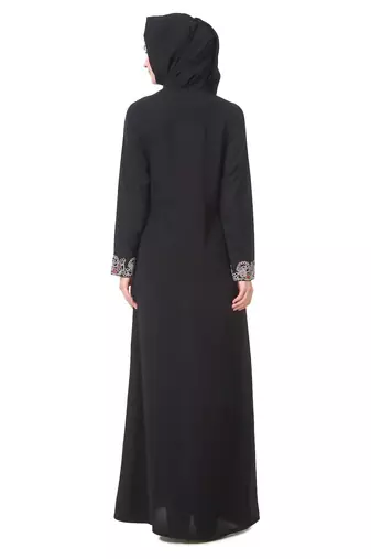Faux buttoned front paisley embroidered abaya