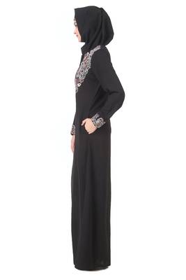 Faux buttoned front paisley embroidered abaya 4