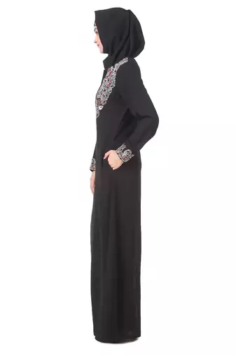 Faux buttoned front paisley embroidered abaya