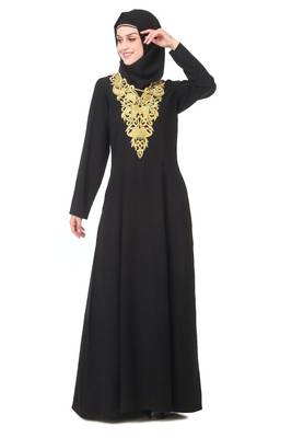 Gold embroidered fancy occasion wear abaya 1