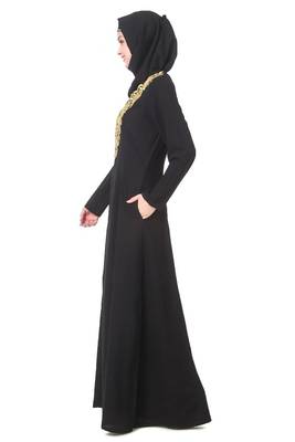 Gold embroidered fancy occasion wear abaya 3