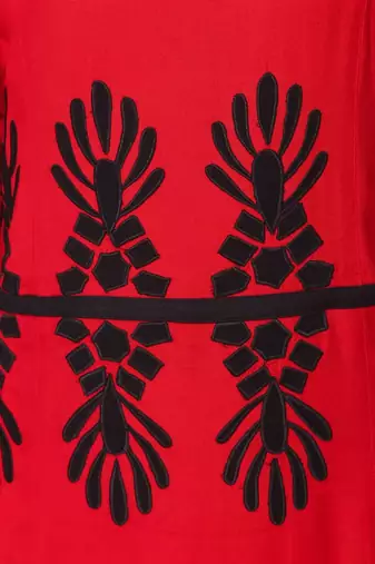 Graphic pattern embellished red rayon abaya