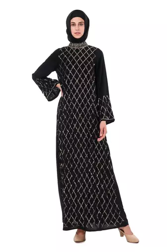 Fancy eid abaya hand embroidered with beads and sequence