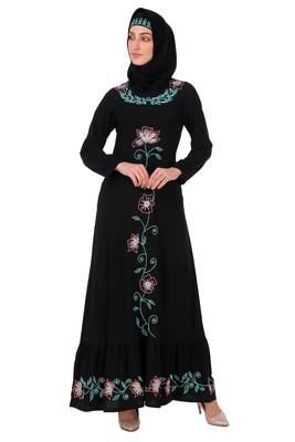 Ruched bottom floral embroidery nida abaya 1