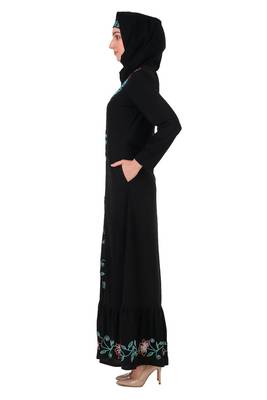 Ruched bottom floral embroidery nida abaya 4