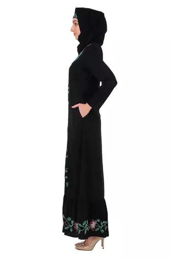 Ruched bottom floral embroidery nida abaya