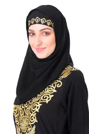 Gold hand embroidered neck fancy abaya