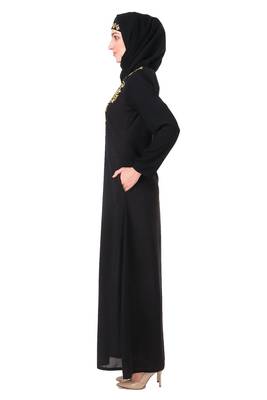 Gold hand embroidered neck fancy abaya 4