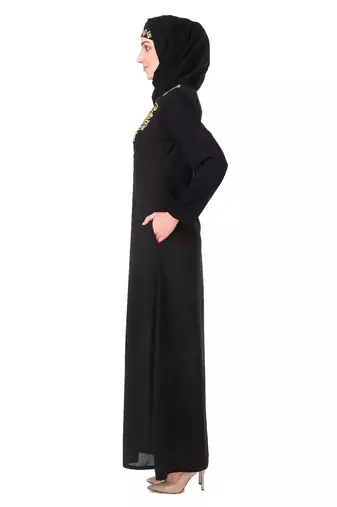 Gold hand embroidered neck fancy abaya