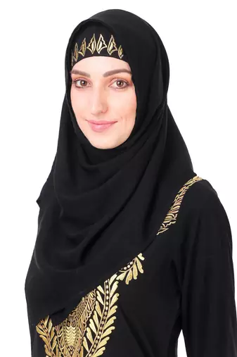 Gold & copper hand embroidered neck fancy abaya