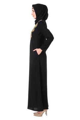 Gold & copper hand embroidered neck fancy abaya 4