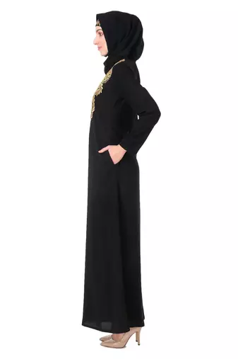 Gold & copper hand embroidered neck fancy abaya