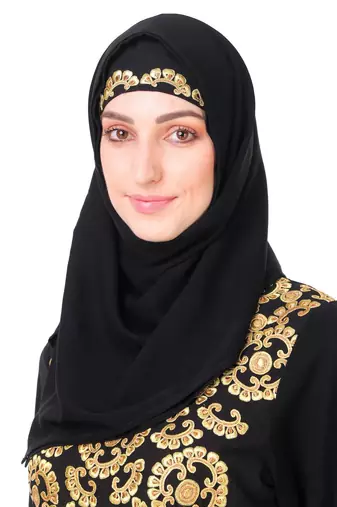 Gold & copper hand embroidered neck fancy abaya
