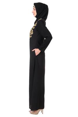 Gold & copper hand embroidered neck fancy abaya 4