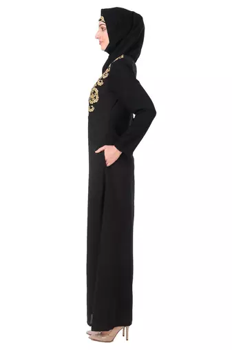 Gold & copper hand embroidered neck fancy abaya