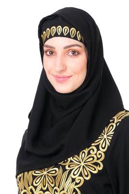 Gold hand embroidered neck fancy abaya 2