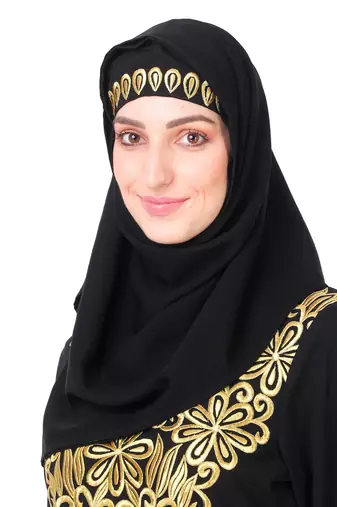 Gold hand embroidered neck fancy abaya