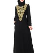 Gold hand embroidered neck fancy abaya