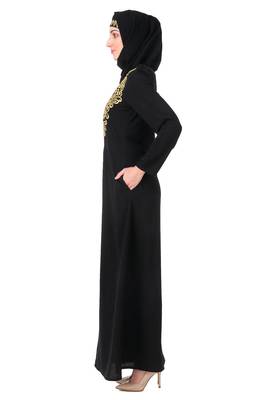 Gold hand embroidered neck fancy abaya 4