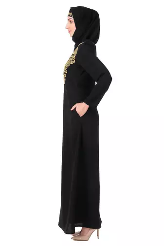 Gold hand embroidered neck fancy abaya