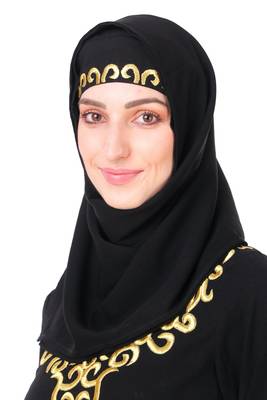 Gold hand embroidered neck fancy abaya 2