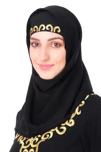 Gold hand embroidered neck fancy abaya