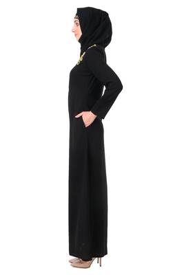 Gold hand embroidered neck fancy abaya 3