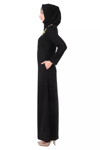 Gold hand embroidered neck fancy abaya