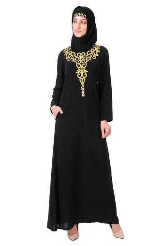 Gold hand embroidered neck fancy abaya