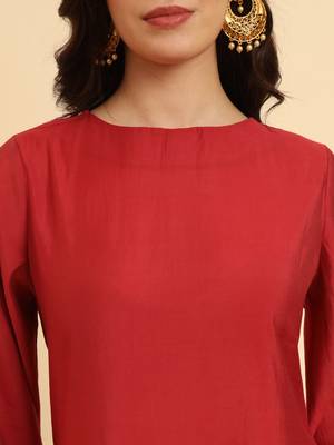 rust silk flared sleeves kurta with palazzo banarasi dupatta set 4