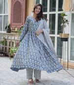 Pure cotton anarkali kurta pant with dupatta set