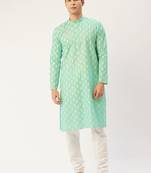 Green cotton floral printed kurta pyjama set