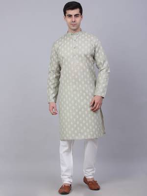 Grey cotton floral printed kurta pyjama set 1