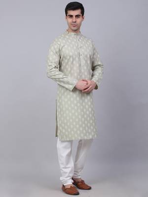 Grey cotton floral printed kurta pyjama set 2