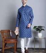 Navy cotton floral printed kurta pyjama set