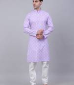 Purple cotton floral printed kurta pyjama set