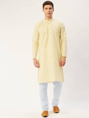 Yellow cotton floral printed kurta pyjama set 1