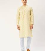 Yellow cotton floral printed kurta pyjama set