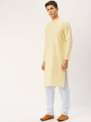 Yellow cotton floral printed kurta pyjama set 2