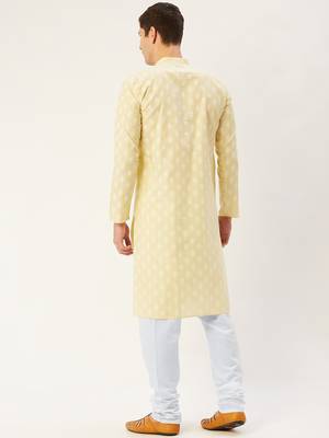 Yellow cotton floral printed kurta pyjama set 3