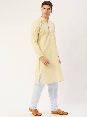 Yellow cotton floral printed kurta pyjama set 4