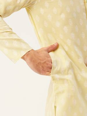 Yellow cotton floral printed kurta pyjama set 5